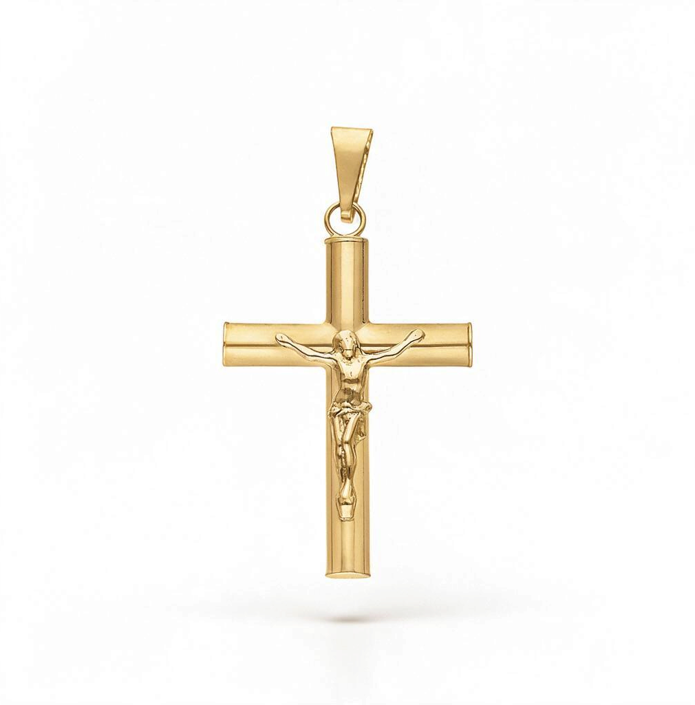 DIJE CRUZ TUBO CON CRISTO ORO 10K