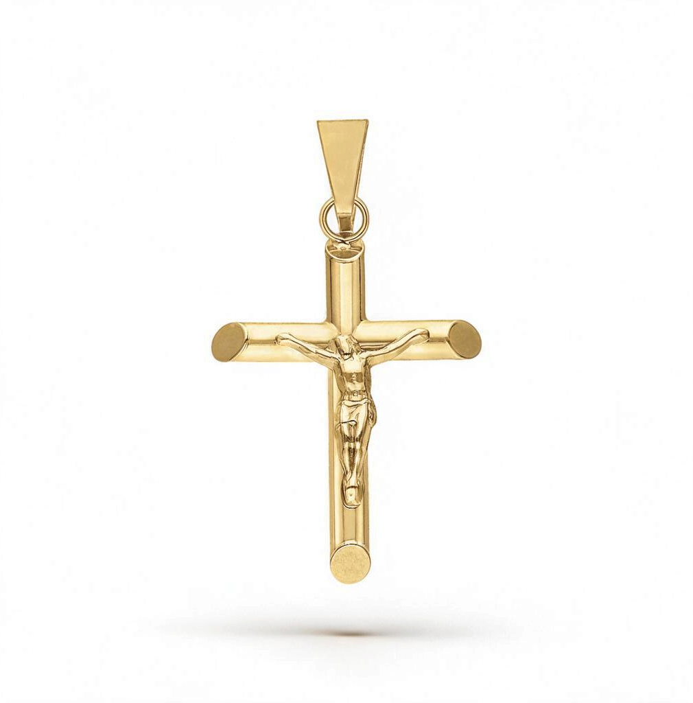 DIJE CRUZ TUBO CON CRISTO ORO 10K