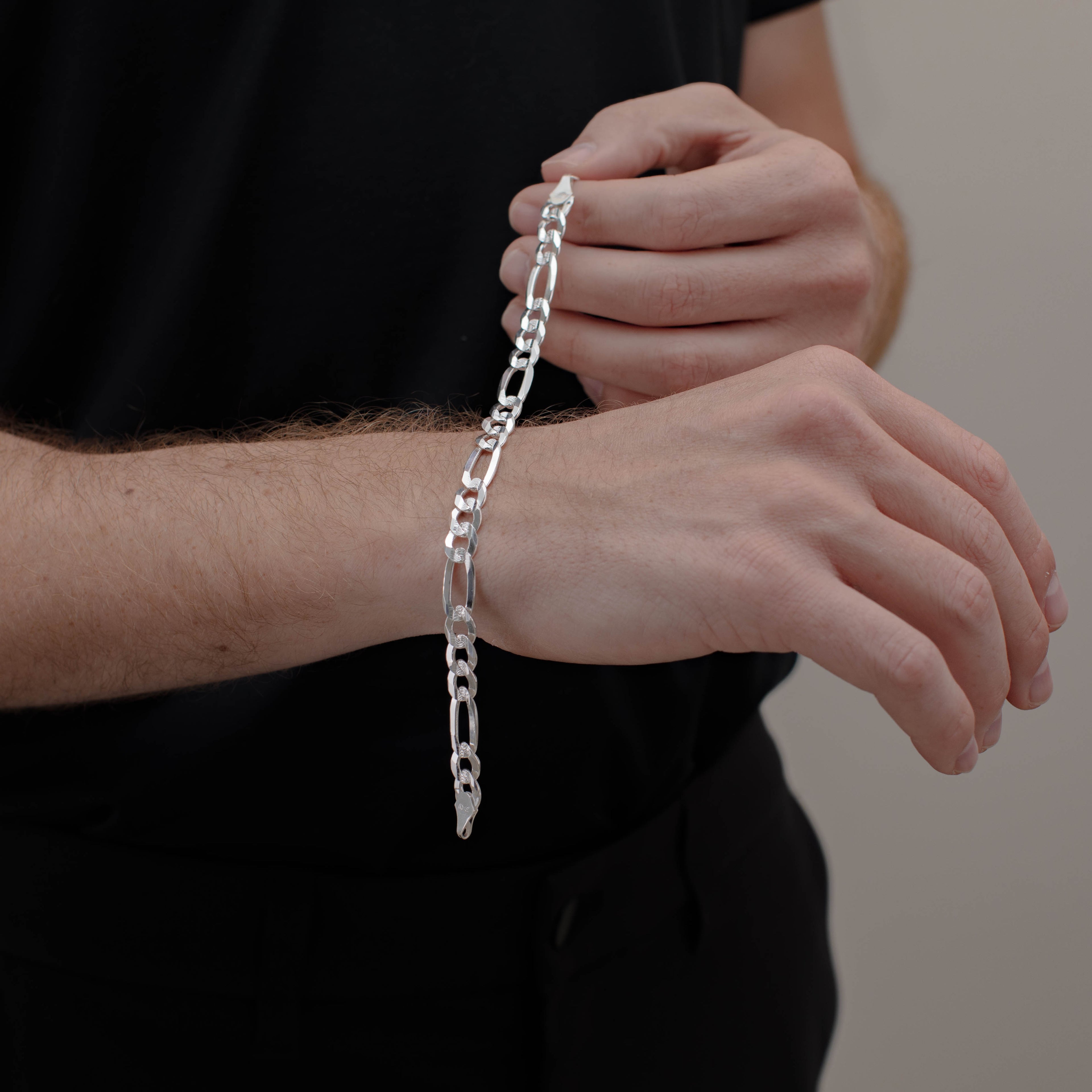 PULSO FIGARO CUBANO 3X1 ZEGRINADO 8MM PLATA .925