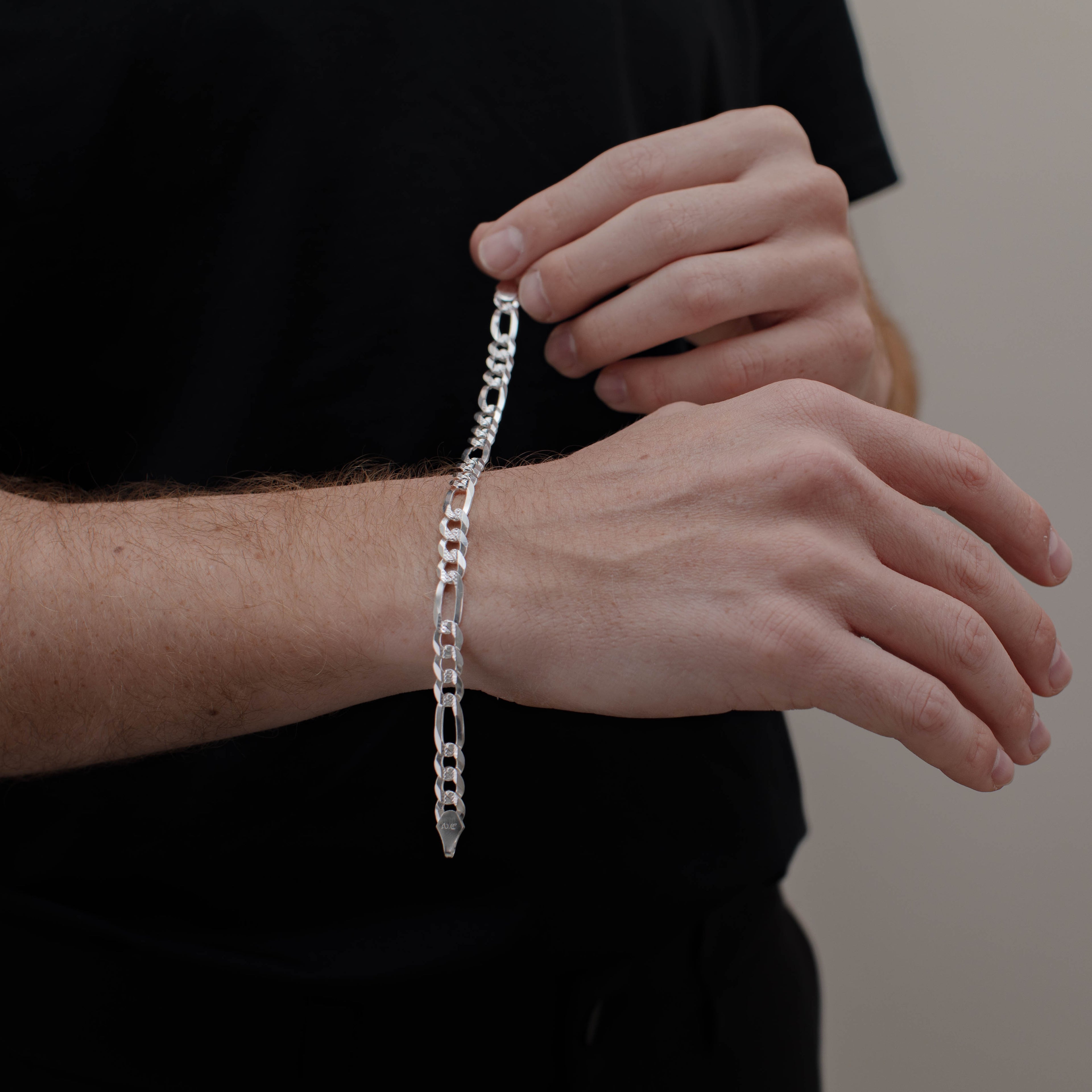 PULSO FIGARO CUBANA 3X1 ZEGRINADA 7MM PLATA .925