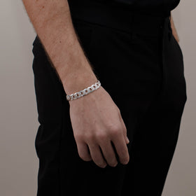 PULSO CUBANO AMERICANO DIAMANTADO 10MM PLATA .925