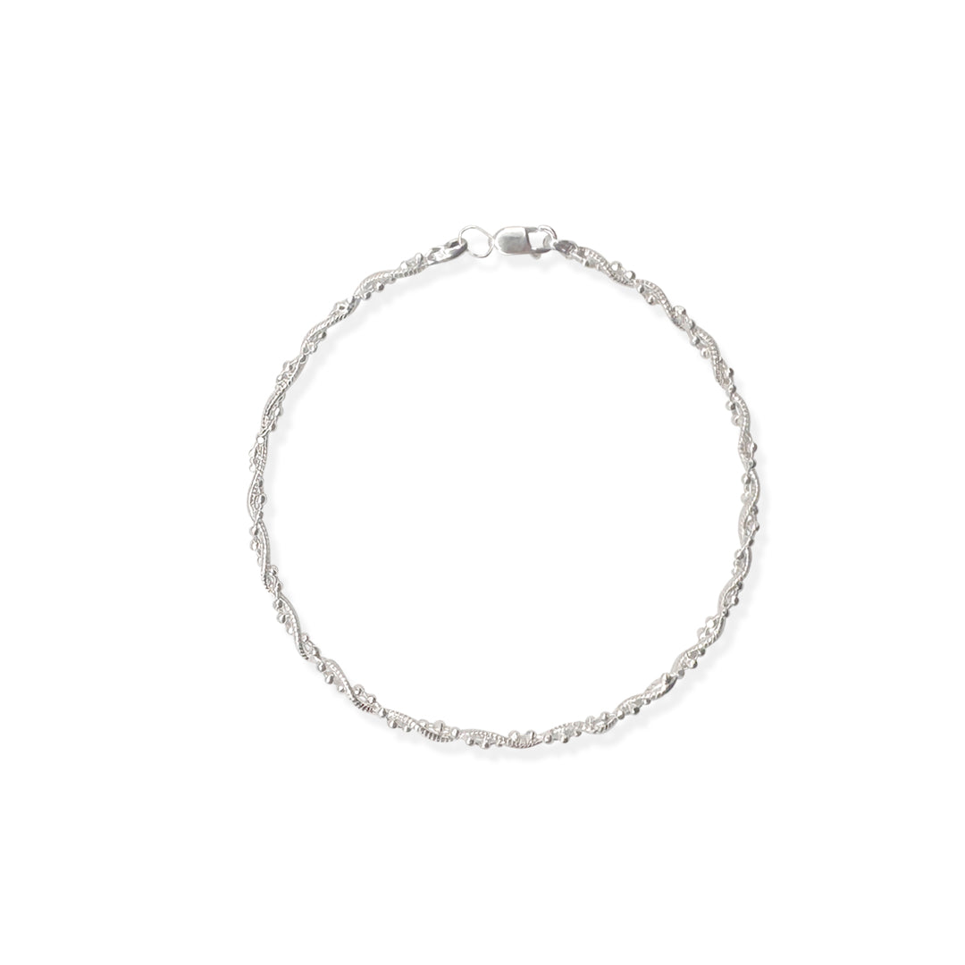 PULSERA MONORRIEL BOLITAS TRENSADA 2MM PLATA .925