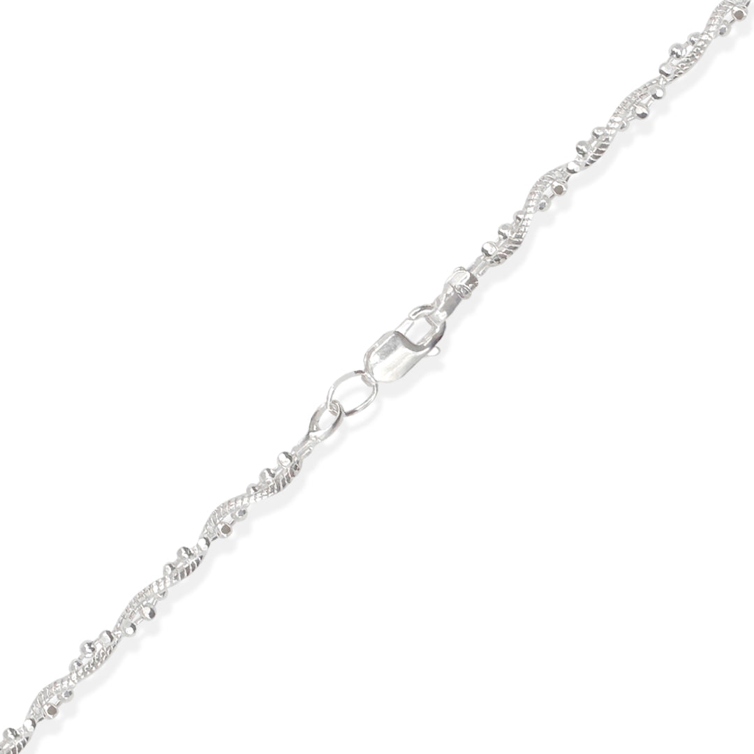 PULSERA MONORRIEL BOLITAS TRENSADA 2MM PLATA .925